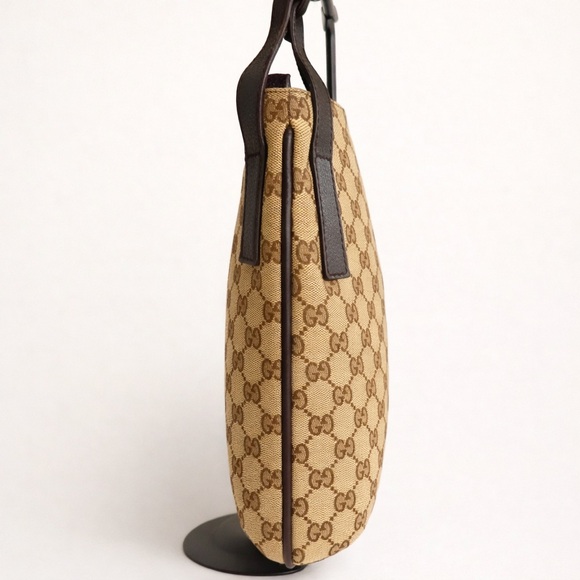 Gucci GG Canvas Messenger Crossbody Bag Beige Brown Flat Zip Leather Trim - Picture 4 of 8